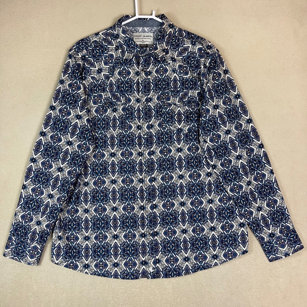 Cody James Men's XL Authentic Western Apparel‎ Long Sleeve Button Up Shirt Blue